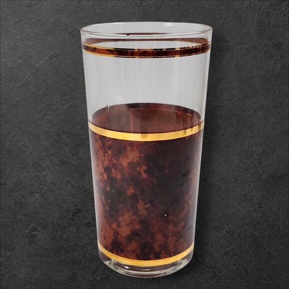 6 Vintage Culver Highball Glasses Tortoiseshell Brazilian Brown 22K Gold Barware - Picture 3 of 10